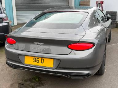 UK Number Plate 96 D on a 2020 Grey Bentley Continental Gt