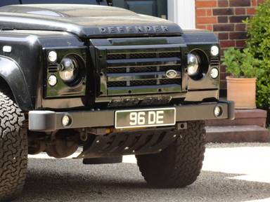 UK Number Plate 96 DE on a 2014 Black Land Rover Defender