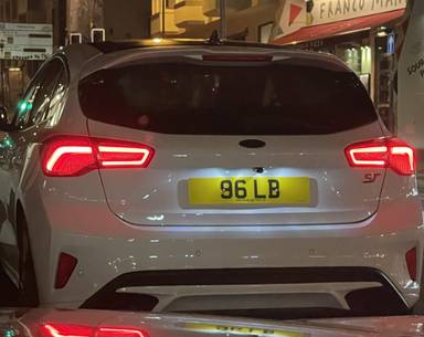 UK Number Plate 96 LB on a 2019 White Ford Focus St