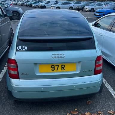 UK Number Plate 97 R on a 2004 Green Audi A2