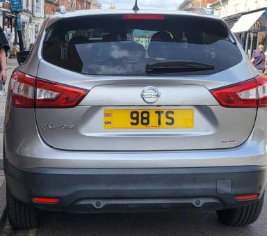 UK Number Plate 98 TS on a 2016 Silver Nissan Qashqai