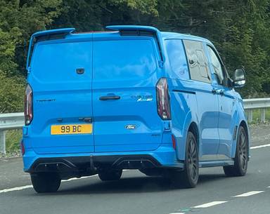 UK Number Plate 99 BC on a 2025 Blue Ford Transit Cust320ms-Rt Ebl Awd A