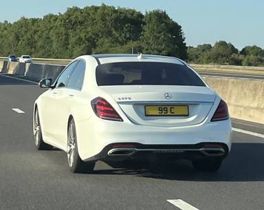 UK Number Plate 99 C on a 2018 White Mercedes-Benz S-Class
