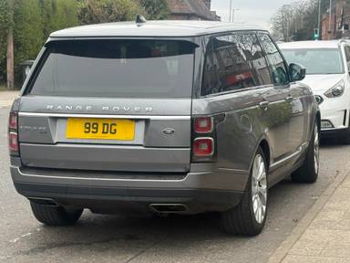 UK Number Plate 99 DG on a 2021 Grey Land Rover Range Rover Vogue Se Phev Auto