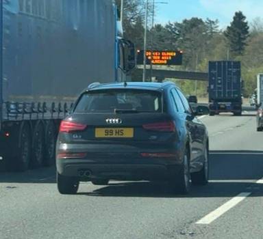 UK Number Plate 99 HS on a 2015 Black Audi Q3