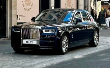 UK Number Plate 99 PS on a 2022 Blue Rolls Royce Phantom