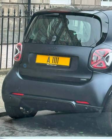 UK Number Plate A 1111 on a 2021 Black Smart Eq Fortwo Edition Bluedawn