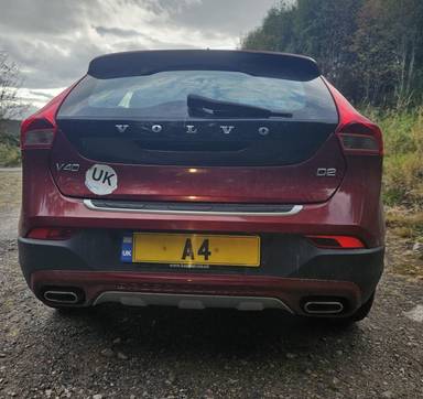 UK Number Plate A 4 on a 2016 RED Volvo V40