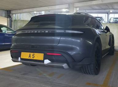 UK Number Plate A 5 on a 2024 Grey Porsche Taycan Turbo Cross Turismo