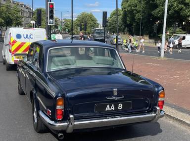 UK Number Plate AA 8 on a 1975 Blue Rolls Royce Silver Shadow