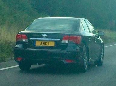UK Number Plate ABC 1 on a 2013 Grey Toyota Avensis