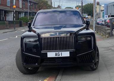 UK Number Plate AG 1 on a 2025 Black Rolls Royce Cullinan Black Badge Auto