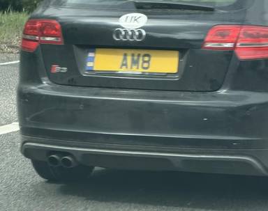 UK Number Plate AM 8 on a 2012 Black Audi A3
