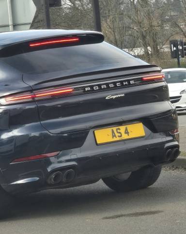 UK Number Plate AS 4 on a 2024 Blue Porsche Cayenne