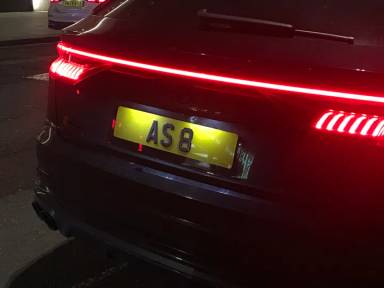 UK Number Plate AS 8 on a 2018 Black Audi Q8
