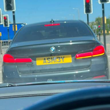 UK Number Plate ASH 13Y on a 2021 Black BMW 520d M Sport Mhev Auto