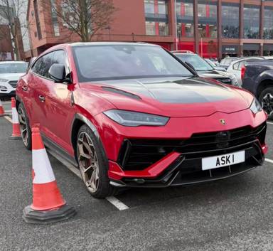 UK Number Plate ASK 1 on a 2025 RED Lamborghini Urus V8 Performante Auto