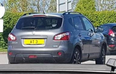 UK Number Plate AT 3 on a 2013 Grey Nissan Qashqai