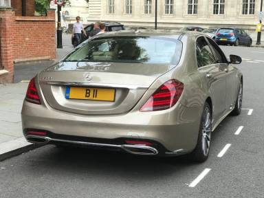 UK Number Plate B 11 on a 2018 Beige Mercedes-Benz S-Class