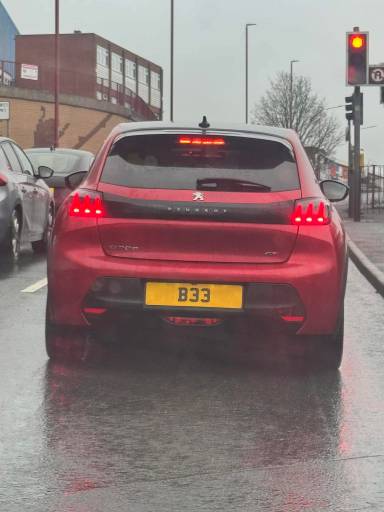UK Number Plate B 33 on a 2022 RED Peugeot 208 Gt Ev