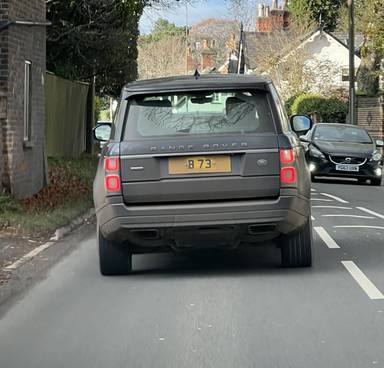UK Number Plate B 73 on a 2019 Blue Land Rover Range Rover