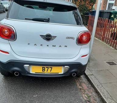 UK Number Plate B 77 on a 2014 White Mini Paceman