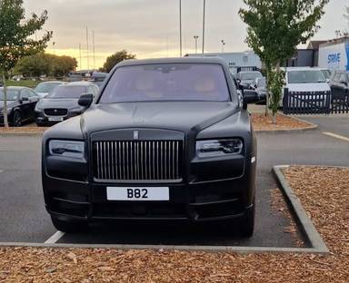 UK Number Plate B 82 on a 2024 Black Rolls Royce Cullinan Black Badge Auto