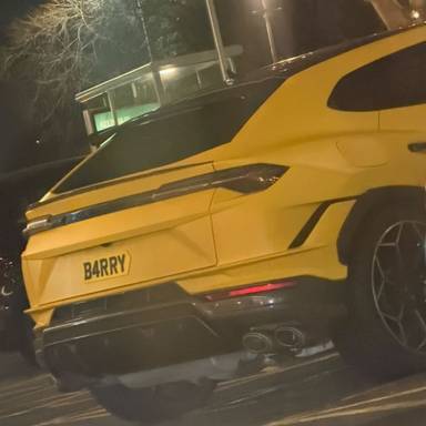 UK Number Plate B4 RRY on a 2023 Yellow Lamborghini Urus V8 Performante Auto