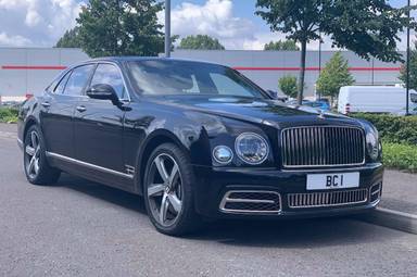 UK Number Plate BC 1 on a 2020 Blue Bentley Mulsanne