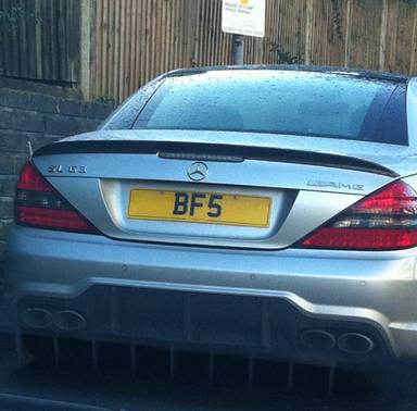 UK Number Plate BF 5 on a 2008 Silver Mercedes SL