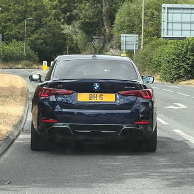 UK Number Plate BH 6 on a 2024 Blue BMW I4 Edrive40 M Sport
