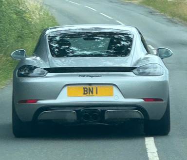UK Number Plate BN 1 on a 2025 Silver Porsche 718 Cayman Style Edition S-A
