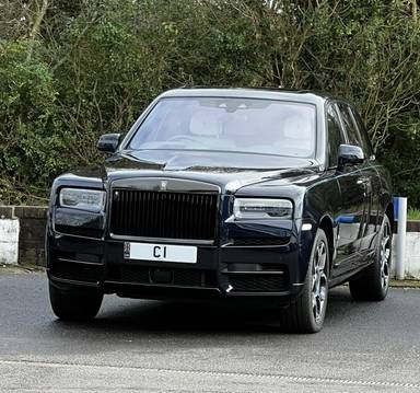 UK Number Plate C 1 on a 2023 Black Rolls Royce Cullinan Black Badge Auto