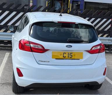 UK Number Plate C 15 on a 2017 White Ford Fiesta