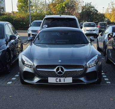 UK Number Plate CA 1 on a 2016 Grey Mercedes-Benz GT