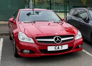 UK Number Plate CA 7 on a 2010 RED Mercedes-Benz SL