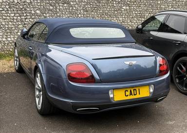 UK Number Plate CAD 1 on a 2011 Blue Bentley Continental