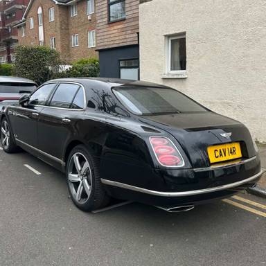 UK Number Plate CAV 14R on a 2016 Black Bentley Mulsanne