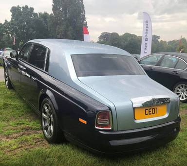 UK Number Plate CEO 1 on a 2009 Blue Rolls Royce Phantom