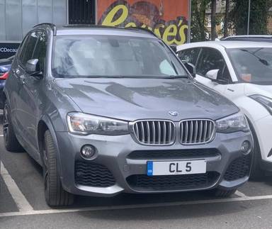 UK Number Plate CL 5 on a 2017 Grey BMW X3