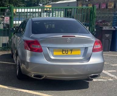 UK Number Plate CU 7 on a 2012 Silver Suzuki Kizashi