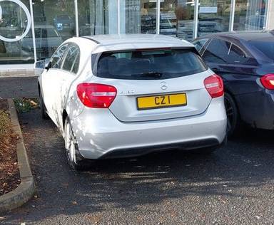 UK Number Plate CZ 1 on a 2013 Silver Mercedes-Benz A180 Blueefficiency Se Auto