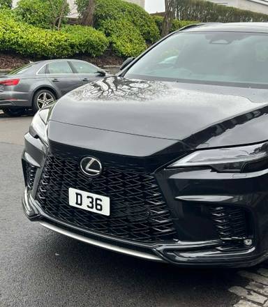 UK Number Plate D 36 on a 2023 Black Lexus Rx 500h F Sport Takumi Auto