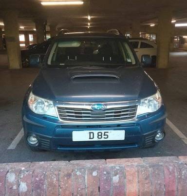 UK Number Plate D 85 on a 2010 Blue Subaru Forester