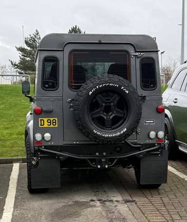 UK Number Plate D 98 on a 2015 Grey Land Rover Defender