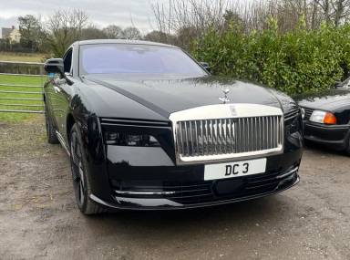 UK Number Plate DC 3 on a 2024 Black Rolls Royce Spectre Ev