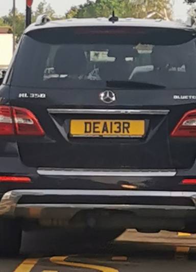 UK Number Plate DEA 13R on a 2012 Black Mercedes-Benz ML