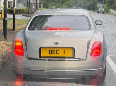 UK Number Plate DEC 1 on a 2019 Grey Bentley Mulsanne