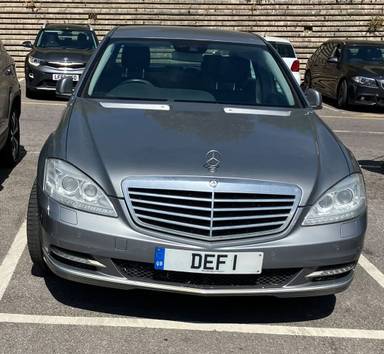 UK Number Plate DEF 1 on a 2012 Silver Mercedes-Benz S-Class