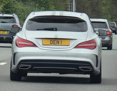 UK Number Plate DEN 1 on a 2018 Silver Mercedes-Benz CLA